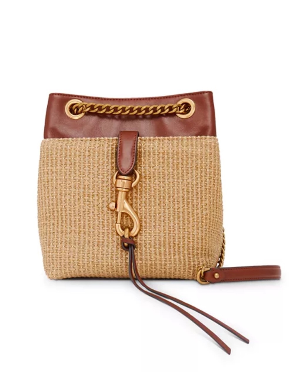 Rebecca minkoff edie Straw Bucket Bag with Brown Leather Trim